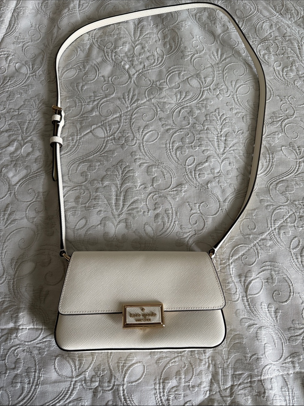 White Structured Crossbody Bag with Gold Accent